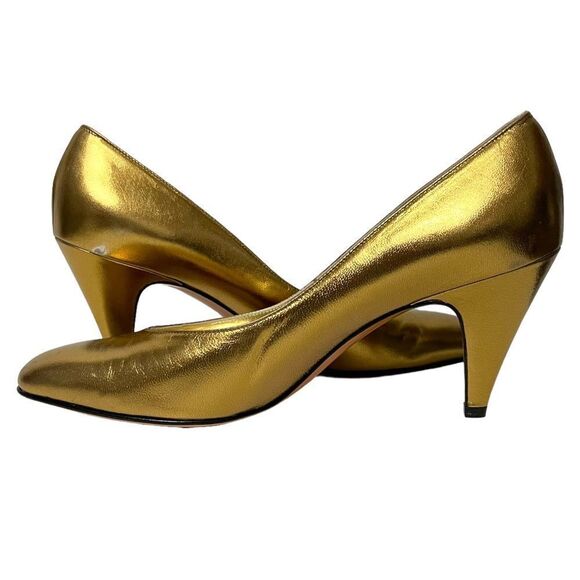 NIB FERRAGAMO Vintage Deadstock Gold Metallic Leather Pumps 7AA - Picture 7 of 12
